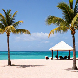 Caribbean Holidays, Bermuda Spa Breaks, Serene Bermuda spa overlooking turquoise sea, pale pink sand, palm trees and elegant treatment pavilion