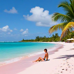 Caribbean Holidays, Bermuda Spa Breaks, Traveller enjoying a peaceful morning on a pink-sand Bermuda beach, with turquoise water, umbrellas and leafy coastal scenery