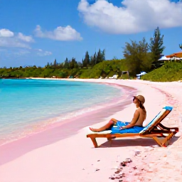 Caribbean Holidays, Bermuda Spa Breaks, Traveller relaxing on a pink-sand Bermuda beach beside calm turquoise water, with sun loungers and lush coastal scenery