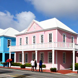 Caribbean Holidays, Bermuda Tours, A guided sightseeing group exploring pastel-coloured buildings and historic streets in Hamilton, Bermuda