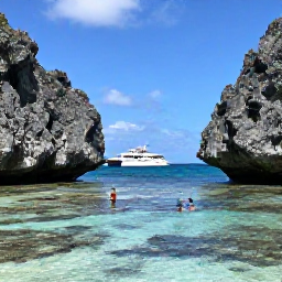Caribbean Holidays, Bermuda Tours May, Bermuda boat tour passing limestone coves and clear blue sea with snorkellers near a coral reef