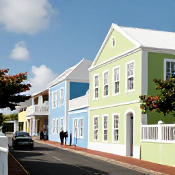 Caribbean Holidays, Bermuda Tours May, Historic pastel-coloured buildings and narrow lanes in St George's Bermuda on a sunny May morning