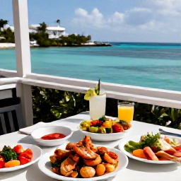 Caribbean Holidays, Bermuda Tours May, Outdoor Bermuda restaurant overlooking the sea with fresh seafood and colourful local dishes at lunchtime