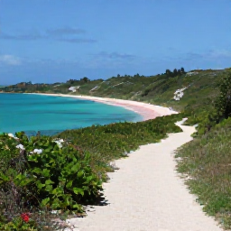 Caribbean Holidays, Bermuda Walking Holidays, A coastal walking trail beside Bermuda's turquoise sea, with pink-sand beaches, green hills and a clear blue sky