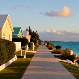 Caribbean Holidays, Bermuda Walking Holidays, A coastal walking trail in Bermuda in October, with turquoise sea, pastel cottages and warm golden sunlight