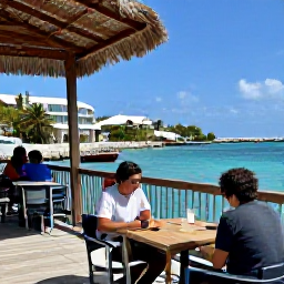 Caribbean Holidays, Bermuda Walking Holidays, A friendly outdoor caf&eacute; near a Bermuda walking route, with hikers enjoying refreshments beside a sunny harbour