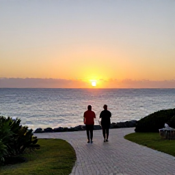 Caribbean Holidays, Bermuda Walking Holidays, A relaxed February sunset over Bermuda coastline, with walkers looking out across the sea