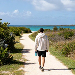 Caribbean Holidays, Bermuda Walking Holidays, A relaxed January walking holiday scene in Bermuda with a coastal path, light jacket, water bottle and panoramic sea views