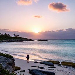 Caribbean Holidays, Bermuda Walking Holidays, A relaxed walker enjoying a sunset view over Bermuda&rsquo;s coastline in April, with pastel sky and calm turquoise sea