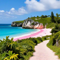 Caribbean Holidays, Bermuda Walking Holidays, A scenic coastal walking trail beside Bermuda's turquoise sea, with pink sand, limestone cliffs and lush vegetation