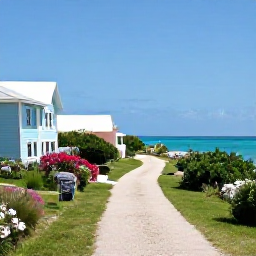 Caribbean Holidays, Bermuda Walking Holidays, A scenic coastal walking trail in Bermuda in June, with turquoise sea, pastel houses, wildflowers and bright sunshine