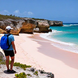 Caribbean Holidays, Bermuda Walking Holidays, A walker exploring Bermuda's dramatic South Shore coastline, with pink sand, rocky cliffs and bright Atlantic water