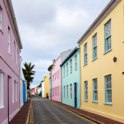 Caribbean Holidays, Bermuda Walking Holidays, Historic St George's Bermuda street with pastel buildings, narrow lanes and a relaxed January afternoon atmosphere
