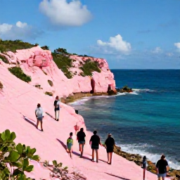 Caribbean Holidays, Bermuda Walking Holidays, Walkers beside dramatic pink cliffs and a turquoise Atlantic Ocean at Cooper's Island Nature Reserve in Bermuda