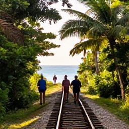 Caribbean Holidays, Bermuda Walking Holidays, Walkers exploring the Bermuda Railway Trail through green woodland and beside calm ocean in warm sunshine