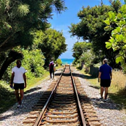 Caribbean Holidays, Bermuda Walking Holidays, Walkers following a quiet Bermuda railway trail through green woodland, with glimpses of the sea and January sunshine