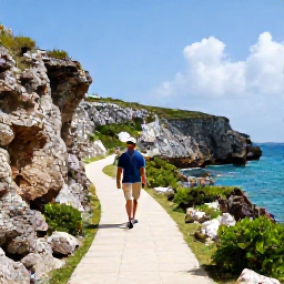 Caribbean Holidays, Bermuda Walking Holidays, Walkers following a scenic coastal path beside Bermuda&rsquo;s rugged cliffs and blue Atlantic water