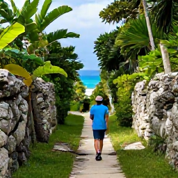 Caribbean Holidays, Bermuda Walking Holidays, Walkers following the Bermuda Railway Trail through lush greenery, with limestone walls and glimpses of blue ocean
