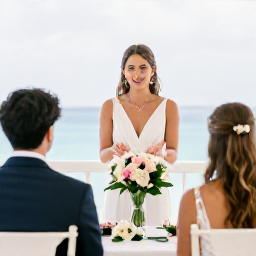 Caribbean Holidays, Bermuda Weddings, A wedding planner discussing flowers and ceremony details with a couple at a bright Bermuda hotel terrace