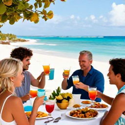Caribbean Holidays, Bermuda Weddings, Wedding guests enjoying a relaxed Bermuda beach celebration with colourful drinks, seafood and ocean views