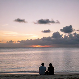 Caribbean Holidays, Bermuda Wellness, A serene Bermuda sunset over the ocean, with pastel sky, calm water, and a couple sitting quietly near the shore