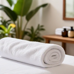 Caribbean Holidays, Bermuda Wellness, A tranquil Bermuda spa setting with natural textures, soft towels, tropical greenery, and a calm treatment room