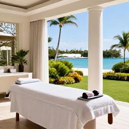 Caribbean Holidays, Bermuda Wellness, Bermuda spa treatment in a bright elegant resort setting, tropical garden views and peaceful natural light