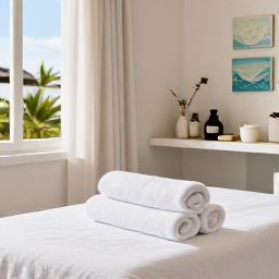 Caribbean Holidays, Bermuda Wellness, Bermuda spa treatment room with natural light, soft towels and subtle island-inspired decor