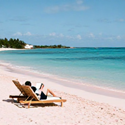 Caribbean Holidays, Bermuda Wellness Break, Quiet Horseshoe Bay in Bermuda with soft pink sand, clear water, beach loungers and a person reading in the sunshine