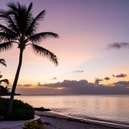 Caribbean Holidays, Bermuda Wellness Breaks, Peaceful Bermuda sunset over calm sea, with pastel sky, palm silhouettes and a quiet beach