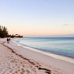 Caribbean Holidays, Bermuda Wellness Breaks, Quiet pink-sand beach in Bermuda on a clear January morning, with calm turquoise water and a few peaceful walkers