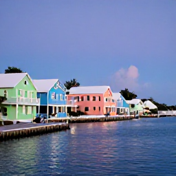 Caribbean Holidays, Bermuda Wellness, Peaceful Bermuda harbour at dusk with pastel houses, calm water and a couple enjoying a quiet evening stroll