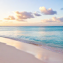 Caribbean Holidays, Bermuda Wellness, Quiet pink-sand beach in Bermuda at sunrise, calm turquoise sea, soft September light