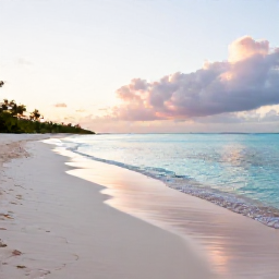 Caribbean Holidays, Bermuda Wellness, Quiet pink-sand beach in Bermuda at sunrise, with calm turquoise water and a peaceful wellness holiday atmosphere