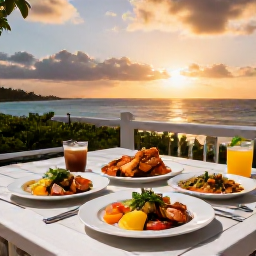 Caribbean Holidays, Bermuda Wellness, Relaxed Bermuda restaurant terrace at sunset, serving fresh seafood and colourful local dishes