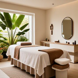 Caribbean Holidays, Bermuda Wellness, Relaxing Bermuda spa interior with natural light, tropical plants, treatment room and calming neutral colours