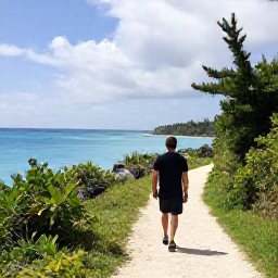 Caribbean Holidays, Bermuda Wellness, Traveller enjoying a calm coastal walk along Bermuda&rsquo;s Railway Trail in February, surrounded by greenery and sea views