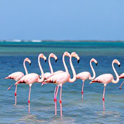 Caribbean Holidays, Birdwatching Holidays, A flock of pink flamingos standing in shallow blue water beneath a clear Caribbean sky on North Caicos