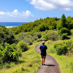 Caribbean Holidays, Birdwatching Holidays, A green Caribbean hillside trail on Saint Martin with a birdwatcher looking towards forest and coastline