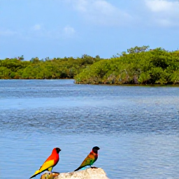 Caribbean Holidays, Birdwatching Holidays, Colourful Caribbean birds around the salt ponds of Sint Maarten, with calm water, mangroves and a bright blue sky