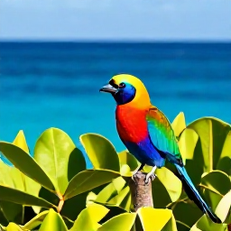 Caribbean Holidays, Birdwatching Holidays, Colourful Caribbean birds perched among tropical foliage on Saint Barth&eacute;lemy, with a bright blue sea in the background