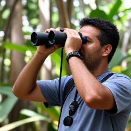 Caribbean Holidays, Birdwatching Holidays, Friendly local bird guide leading visitors through Antigua&rsquo;s woodland with binoculars