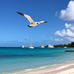Caribbean Holidays, Birdwatching Holidays, Peaceful Caribbean beach and harbour in the Grenadines with seabirds flying above turquoise water