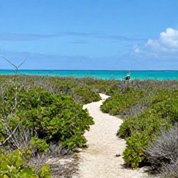 Caribbean Holidays, Birdwatching Holidays, Quiet natural trail through coastal scrub leading towards a turquoise lagoon in the Turks and Caicos Islands