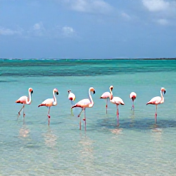 Caribbean Holidays, Birdwatching Holidays, Roseate flamingos and shorebirds feeding across a shallow turquoise lagoon in Turks and Caicos