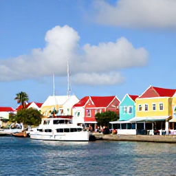 Caribbean Holidays, Bonaire Adventure Holidays, A relaxed Caribbean harbour in Kralendijk with colourful buildings, palm trees and visitors planning an island adventure
