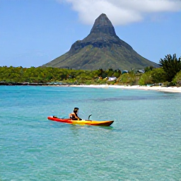 Caribbean Holidays, Bonaire Adventure Holidays, Kayaker and snorkeller exploring calm turquoise water beside the green coastline of Sint Eustatius