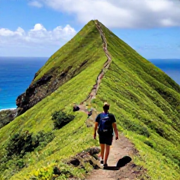 Caribbean Holidays, Bonaire All Inclusive, Hiker on a lush trail overlooking steep green hills and the Caribbean Sea on Saba