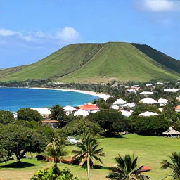 Caribbean Holidays, Bonaire Caribbean Holidays, Green volcanic slopes and a narrow coastal village on the island of Saba, viewed in clear Caribbean light
