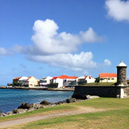 Caribbean Holidays, Bonaire Caribbean Holidays, Historic waterfront buildings and a small stone fort in Oranjestad, Sint Eustatius, under Caribbean sunshine